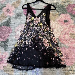 Free People black floral mini dress size XS